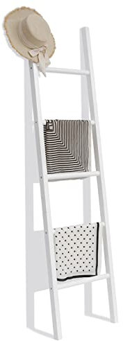 FUIN 6ft Wooden White Blanket Ladder Living Room Decorative Wall Leaning Farmhouse Quilt Display Holder Rustic Wood Towel Rack for Bathroom