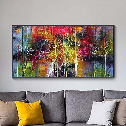 HOLEILUCK Wandbild auf Leinwand, bunt, abstrakt, modern, schwarz, gerahmt, Wandkunst, Heimdekoration, Bild auf Leinwand, für Wohnzimmer, 70 x 125 cm/28 x 49 Zoll, schwarzer Rahmen