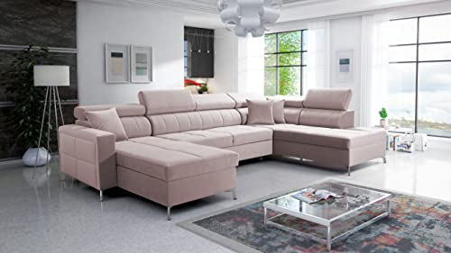 All4All Ecksofa mit Schlaffunktion SIMI VI Bettkasten Wohnlandschaft XXL Sofa U Form Modern 26 (Jaguar 2170, Seite Links)