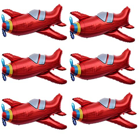 6 Stück große rote Flugzeug-Hubschrauber-Flugzeug-Folienballon, Flieger-Abenteuer-Motto-Geburtstagsparty-Dekorationen, Flugzeug-Folienballons, Flugzeug-Form, Ballons, Babyparty-Dekoration
