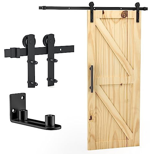 Signstek Juego completo de herrajes para puertas correderas de 200 cm y una guía de suelo corredera
