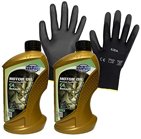 ILODA Schutzhandschuhe + 2x MPM 1Liter 5W-30 Premium Synthetic C4 Renault Motoröl, ACEA C4, MB 226.51, Renault RN 0720