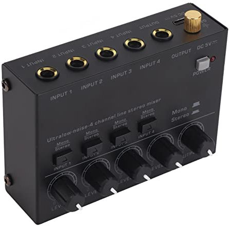 SPYMINNPOO Mezclador de Línea de 4 Canales, Minimezclador de Audio Mezclador de Línea Amplificador de Auriculares de 4 Canales Equipo de Grabación de Música para Estudios Domésticos