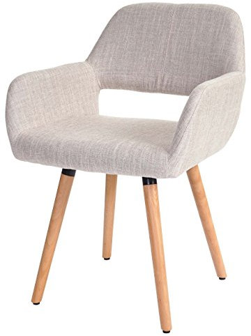 Mendler Esszimmerstuhl HWC-A50 II-AM, Stuhl Küchenstuhl, Retro 50er Jahre Design - Textil, Creme/grau, helle Beine