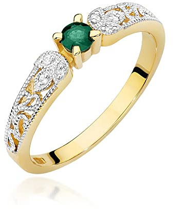 Damen Ring 585 14k Gold Gelbgold echt Smaragd Edelstein Diamanten Brillanten