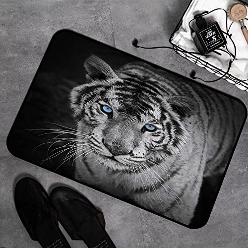 GOSUNA Memory Foam Badezimmer- 40 x 60 cm,weißer Tiger,Badteppich Saugfähige Rutschfester Badvorleger Waschbar Badematte