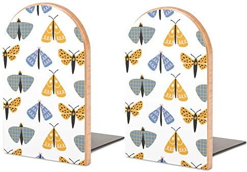 Serre-livres pour étagères pour contenir des livres, motif papillon papillon - Petit bouchon de livre antidérapant en bois décoratif pour la maison, le bureau