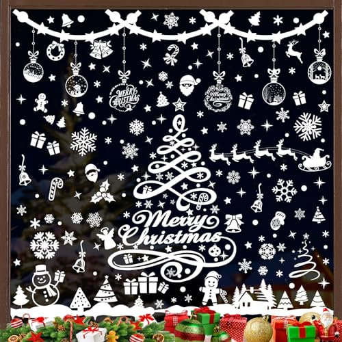 Nepfaivy Pegatinas Navidad Ventanas Cristal 351Pcs - Vinilos Navidad Reutilizables para Ventanas PVC, Pegatinas Ventana Copo de Nieve Navidad Blanco, Adornos de Navidad Extraíble para Escaparates