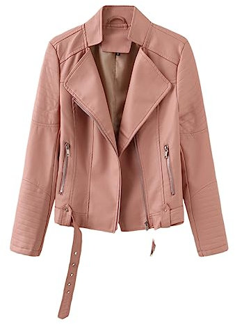 Hdhdeueh Veste de moto en similicuir avec fermeture éclair pour femme, rose, S