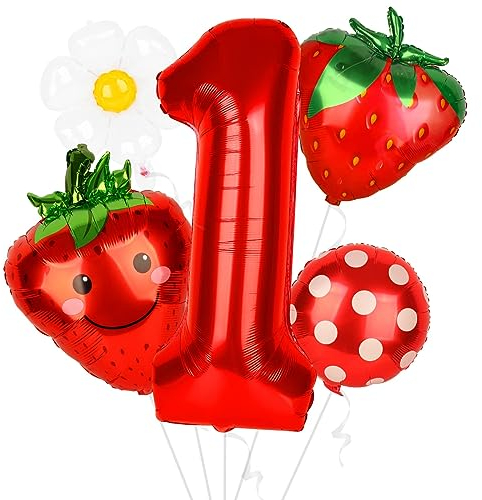 WEIPUER 5 Stück Berry First Birthday Party Supplies 40 Zoll Rot Ein Ballon für Sweet One Birthday Party Dekorationen Erdbeerfolie Heliumballons Geburtstagsfeier für Mädchen