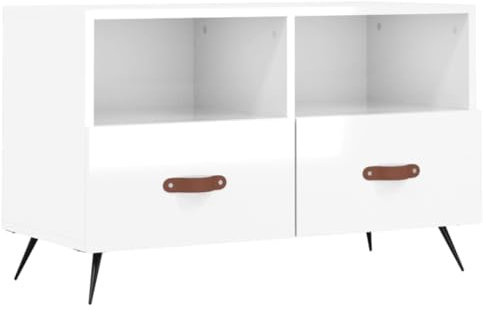 vidaXL TV Schrank, Fernsehschrank mit Eisenbeinen, Fernsehtisch für Wohnzimmer, Lowboard Sideboard TV Ständer TV Gerät, Hochglanz Weiß Holzwerkstoff