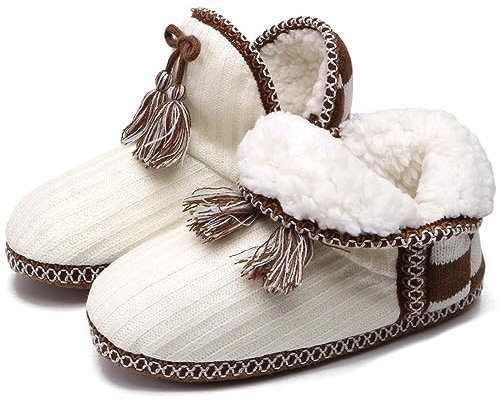 COFACE Lammfell Hausschuhe Damen Hüttenschuhe Winter Warme Plüsch Hausschuhe 37-38 Flauschige Gefüttert Hausstiefel Kuschelige Pantoffeln Hausboots WeißesKhaki