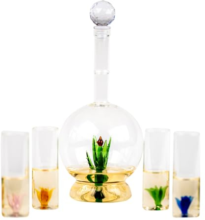 Tequila Aloe Decanter Set with Agave Plant - 750mL Bottle, Four Shot Glasses, Glass Agave Design, Ideal for Bars Tequila Parties, Unique Gift for Him or Her, Stylish Home Decor Piece for Any Occasion