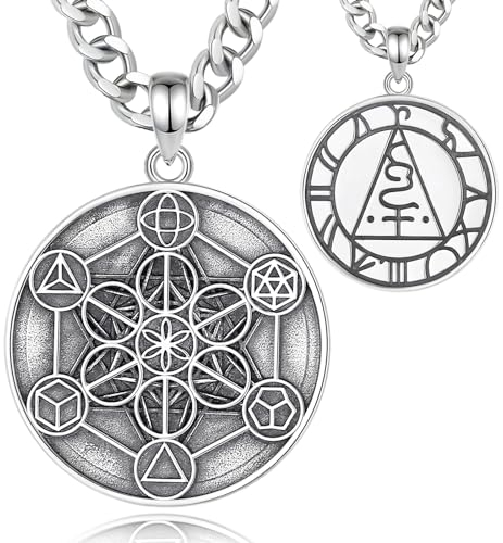 AEONSLOVE Metatrons Würfel Halskette Silber 925 Heilige Geometrie Anhänger Herren Damen Erzengel Metatron Medaille Metatrons Würfel Schmuck