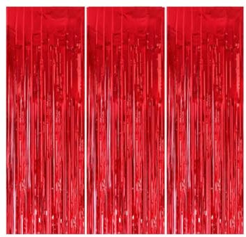 SLEEKEE 3 Stück Quasten-Türvorhänge, 1 x 2 m Metallfolienvorhänge, Party-Dekorationshintergrund, hängende Glitzerbänder, geeignet für Feiern (rot)