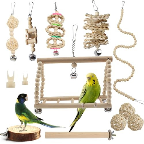 QUOZUO Vogelspielzeug Papageienspielzeug Vogelschaukel Vogel Papagei Glöckchen Swing Spielzeug für Kakadus, Sittiche, Käfigspielzeug, Nymphensittiche
