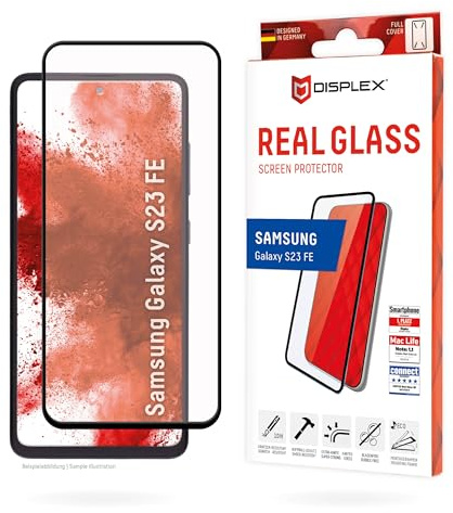 Displex Schutzglas für Galaxy S23 FE (10H), Edge-to-Edge, Eco-Montagerahmen | DISPLEX Premium Glass, maximale Abdeckung, schwarzer Rand, 10H Panzerglas, Bruchschutz, kratzfest, kristallklar, Anti-Shock