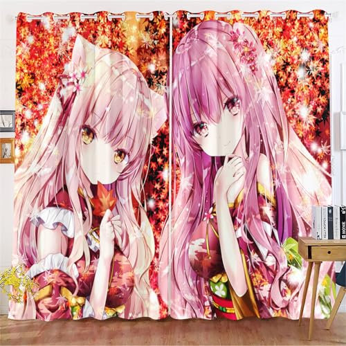 Fadaing Anime Verdunkelungsvorhänge Anime Mädchen Fantasy Blickdicht Vorhänge Cartoon Mädchen Manga Japanisch Verdunkelungsvorhang Für Schlafzimmer Kinderzimmer (100x140cm(BxH)/ 50x140cmx2,2)