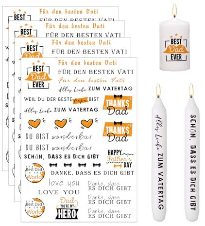ALLAVA 4 Stück Tattoo Folie, Kerzen Tattoo Vatertag, Kerzentattoos Vatertag, Kerzen Folie Vatertag, Wasserschiebefolie Kerzen, Kerzenfolie, Kerzen Dekorieren für Kerzen Keramik Tasse(19x14cm)