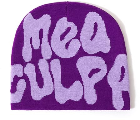 Awesomeapex Grafik MEA Mütze Y2k Frauen, Männer Winter Culpa Mütze, Totenkopf Mütze schwarz weiß