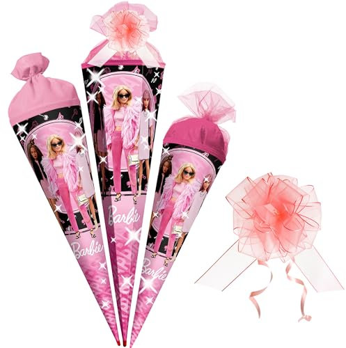 Schultüte - Barbie - 35-85 cm - Größe wählbar - Holzspitze wählbar - inkl. Tüll Schleife - Zuckertüte - Tüll - oder Filzabschluß - eckig/rund - klein & gr..