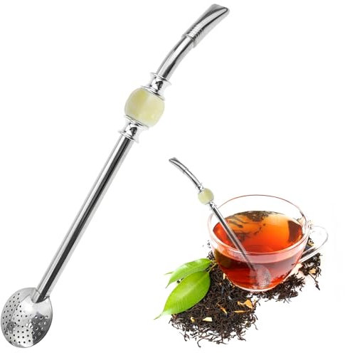 Cannucce Yerba Mate di alta qualità con perline colorate, cannucce bombilla riutilizzabili per Yerba Mate, cannuccia rimovibile per tè sfuso, cannucce in acciaio inox (testa rotonda con perline