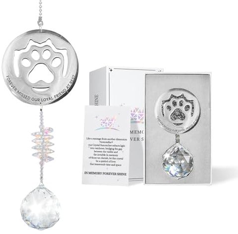 Unique Pet Loss Sympathy Gift Idea, Pet Memorial Gifts for Loss of Dog or Cat, Pet Paw Print Hanging Crystal Sun Catcher for Cat Dog Bereavement Remembrance Passed Away Gifts Rainbow Bridge Suncatcher