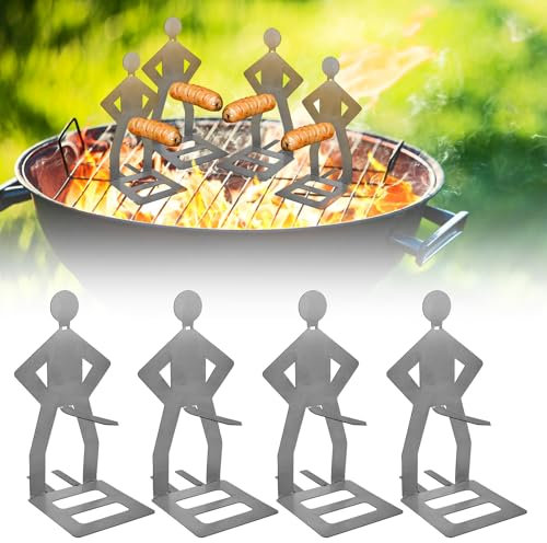 4PCS Bbq Sausage Holder, Stainless Steel BBQ Sausage Holder, Funny BBQ Accessories Hot Dog Sausage Stand Holder Portable Barbecue Rack for Outdoor Camping Cooking Accessories, Stainless Steel.
