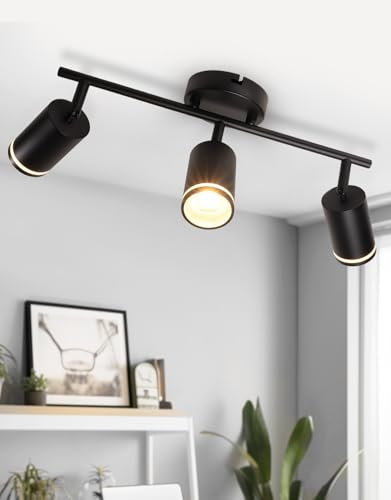 GeyouLux Deckenstrahler LED 3 Flammig, LED Deckenleuchte Schwenkbar, GU10 Deckenlampe Strahler Deckenspot, Modern Spot Lampe Wandstrahler Schwarz für Wohnzimmer Schlafzimmer Küche (Ohne Leuchtmittel)