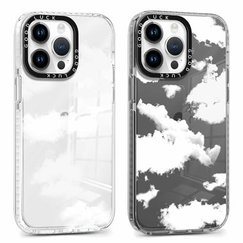 Foonary 2 Pack Clear Print Phone Case for iPhone 13 Pro Max 6.7,Soft Silicone with White Clouds Design Aesthetics Transparent Pattern Cases,Shockproof Bumper Protector Cover for iPhone 13 Pro Max