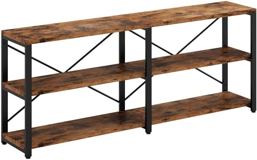 IRONCK Rustic Entryway Console Table, Long Hallway Table 70.8in 3-Tier, TV Stand Entertainment Center Media Stand for Living Room, Industrial Style, Vintage Brown