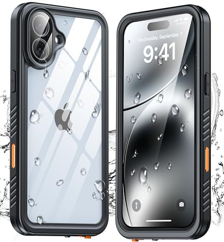 ANTSHARE for iPhone 16 Plus Case, IP68 Waterproof Shockproof Case with Built-in Screen/Camera Protector, 360 Full Body Sealed Protective Front and Back Cover for iPhone 16 Plus - Black
