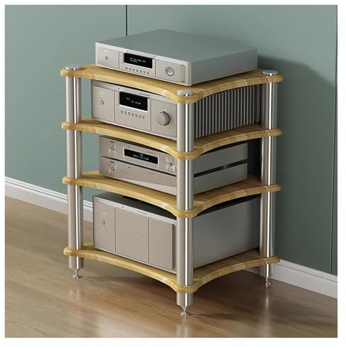 HDYZJQ Mobile HiFi Rack Porta TV Supporto Audio da scaffale in Legno, Mobile Stereo, ripiano angolare per Giradischi/Dvd/TV Box, Console di stabilità da Pavimento, espositore(Beige)