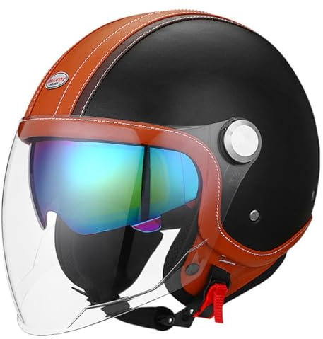 Retro-Motorradhelm Offener Halb-Jet-Helm Roller-Helm Mit Visier DOT/ECE-Zugelassener Moped-Helm Scooter-Helm Modischer Outdoor-Cruiser ATV Balancierendes Auto Moped 2,M=57~58cm