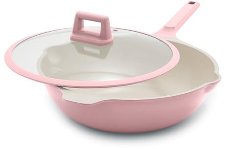GreenLife Nonstick 12” (5QT) All in One Deep Skillet Wok with Lid, PFAS-Free Non-Toxic Ceramic Multi-Purpose Pan, Induction, All Stovetop, Egg, Stir Fry, Saute, Stay Cool Handle, Pink