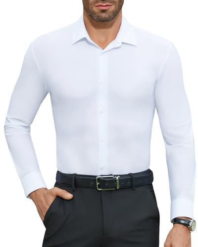 DEMEANOR Stretch Hemd Herren Langarm Business Slim Fit Bügelfreie Hemden Freizeithemd Modische