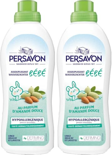Persavon - Bébé Assouplissant, au Lait d'Amande Douce, Linge Délicat et Layette, Hypoallergénique, Peaux Sensibles, Sans Colorant - 750 ml, 750.00 ml (Lot de 2)