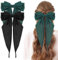 Silky Satin Hair Bows, 2 PCS Big Black Bow and Dark Green Set Bowknot Metal Spring Clip Oversized Long Tail Hair Ribbons Ponytail Holder French Barrettes Hair Accessories for Women, Christmas Gifts