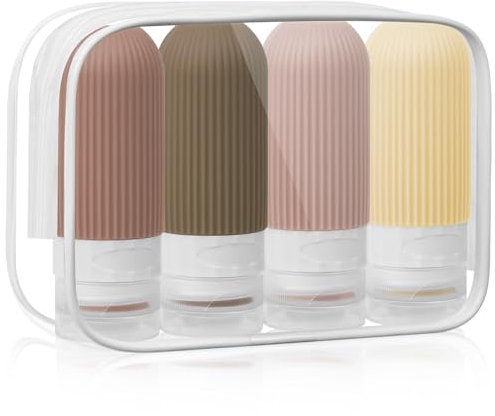 HCFGS Reiseflaschen für Toilettenartikel, TSA-zugelassenes Silikon, Reisegröße, auslaufsicher, quetschbar, Reisegröße, Flaschen für Shampoo, Conditioner, Lotion, 4 Stück