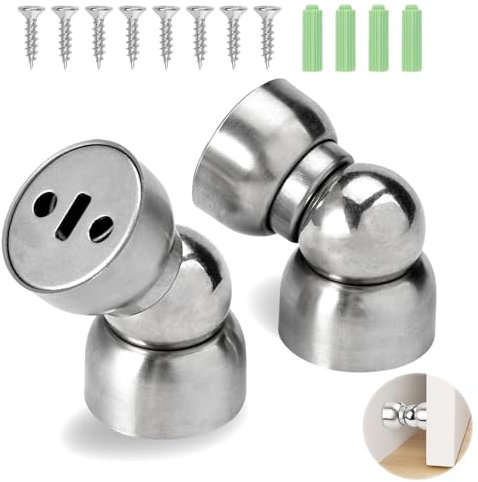 2 Pieces Door Stop Holder Indoors with 8 Screw, Stainless Steel Magnetic Mini Door Stopper, Magnetic Door Stop, No Drill Invisible Doorstops for Inside Door, for Home Office Kitchen (Silver)