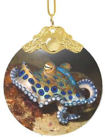 Blauer Ring Oktopus Weihnachtsschmuck 2024 Gold Glas Rund Anhänger Weihnachtsbaum Ornamente Weihnachtsbaum Hängende Dekorationen Andenken Xmas Anhänger für Party Hochzeit Zuhause Urlaub