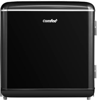 Comfee' RCD50BL2EURT(E) Mini Refrigerador de una sola puerta, 47L, Diseño Retro, con Compartimento Enfriador, Termostatos Ajustables, Bajo Ruido, Ideal para Hogar y Oficina, Negro