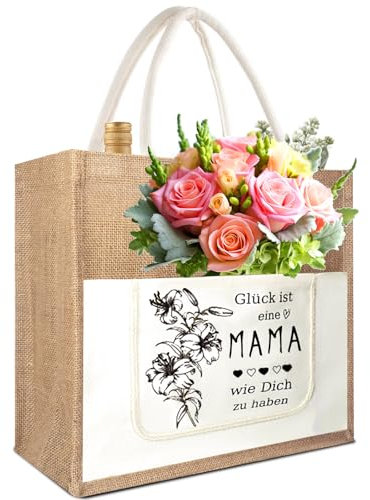 Charfia Jutetasche Geschenke für Mama, Jutebeutel Shopper Bag als Geburtstagsgeschenk für Mama, Jute Beutel Bedruckt, Personalisierte Tasche, Geschenk für Mutter zum Geburtstag, Muttertag (Mama)