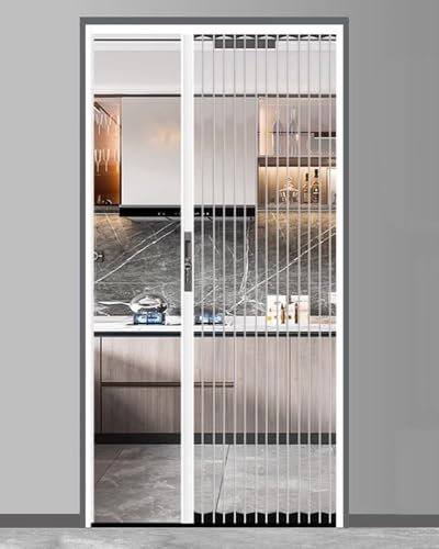 Puerta plegable Concertina con panel acrílico transparente y cerradura, puerta corredera de marco de metal sin taladrar para puerta de cocina y baño, pantalla de puerta de acordeón
