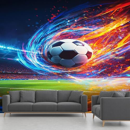 Soccer Wallpaper, Football Field Mural, Ball Sports Wall Mural 150x105 cm - Non-Woven Premium Self Adhesive Wall Paper, Peel and Stick Wallpaper for Living Room Bedroom Art Home Decor