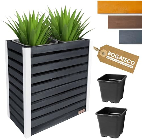 BOGATECO Blumenkasten aus Holz | Pflanzkasten | Blumentopf 82x68x36 cm | Kräutertopf für zu Hause Garten Balkon Terrasse | Topf mit Kunststoffeinsatz | Imprägniert | Anthrazit