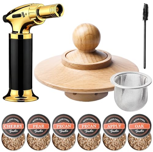Cocktail Smoker Set, Whiskey Smoker Kit with Lighter, 6 Flavors Wood Chips and Cleaning Tools, Old Fashioned Whiskey Räucher Set, CockTail Zubehör Whisky Gift für Vater, Ehemann und Cocktail Liebhaber