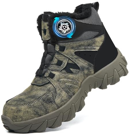 COOU Stivali di sicurezza da uomo e donna, invernali, caldi, con punta in acciaio, antiscivolo, leggeri, comodi con fibbia girevole, C13jr Verde, 43 1/3 EU