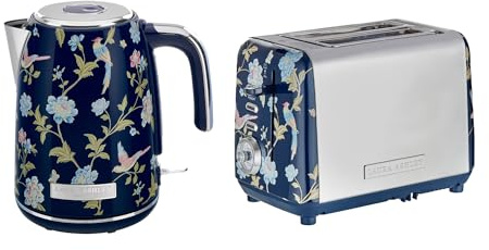 Laura Ashley Ensembles Bouilloire et Grille-Pain par VQ – Bouilloire Electrique 1,7 L à Ébullition Rapide et Grille-Pain 2 Tranches avec Fonctions Décongélation et Réchauffage – Elveden Bleu