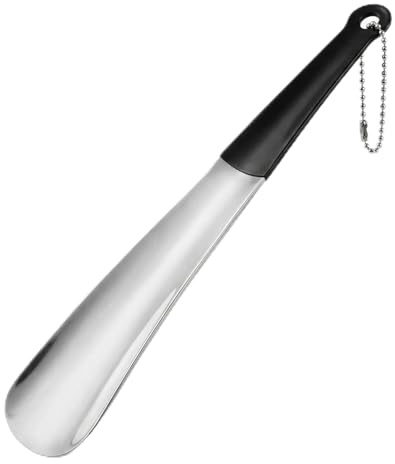 Autotide Long Shoe Horn 30cm with Anti-Slip Rubber Handle, Stainless Steel Metal Shoehorn for Effortless Shoe Wearing, Comfortable Grip for Daily Use